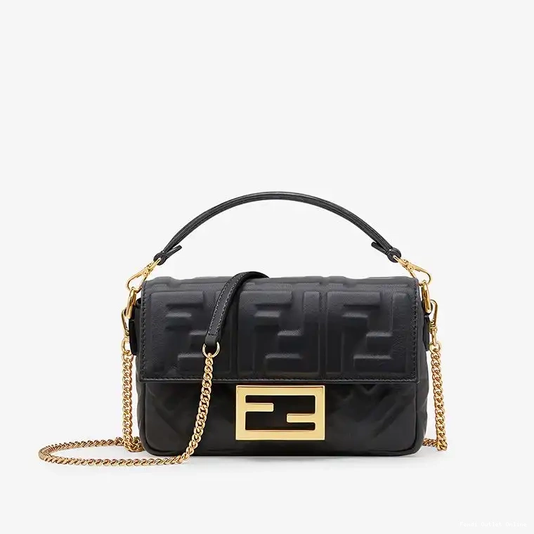 Bag Nappa Leather FF In Fendi Motif Baguette Mini Black 0703